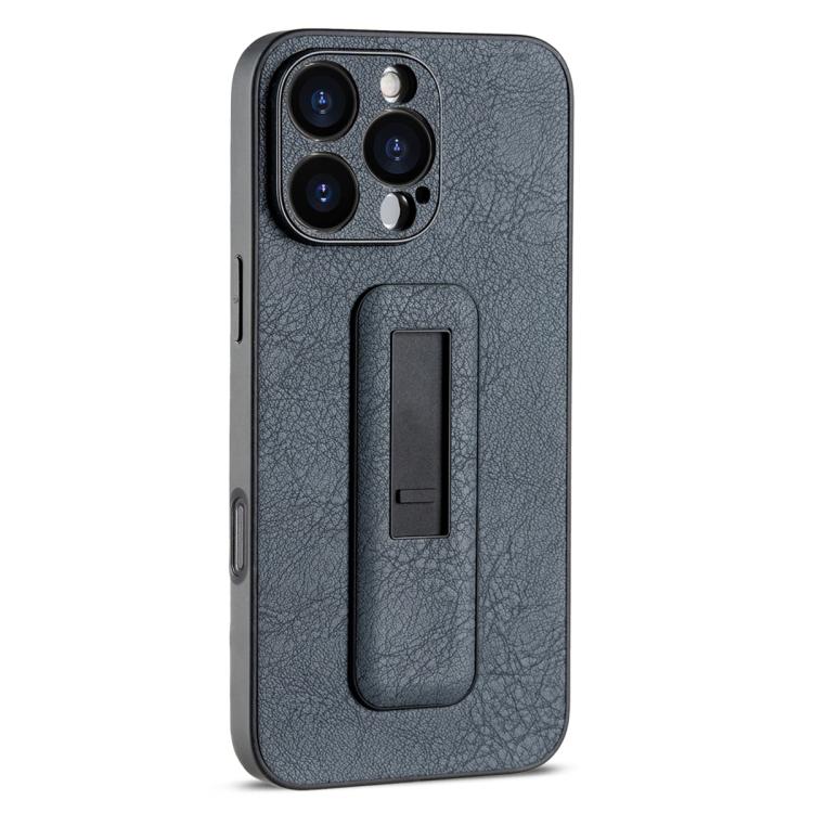 For iPhone 16 Pro PU Leather Push-pull Bracket Shockproof Phone Case