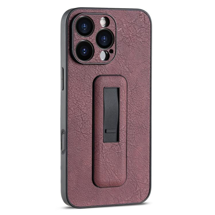For iPhone 16 Pro PU Leather Push-pull Bracket Shockproof Phone Case