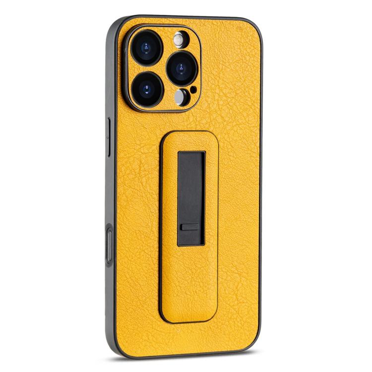 For iPhone 16 Pro PU Leather Push-pull Bracket Shockproof Phone Case