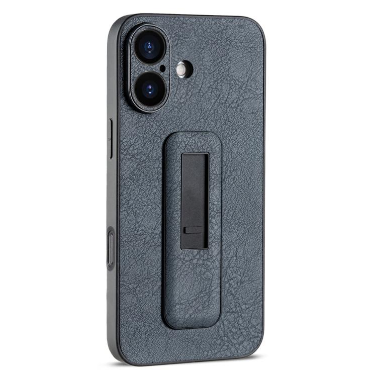 For iPhone 16 Plus PU Leather Push-pull Bracket Shockproof Phone Case