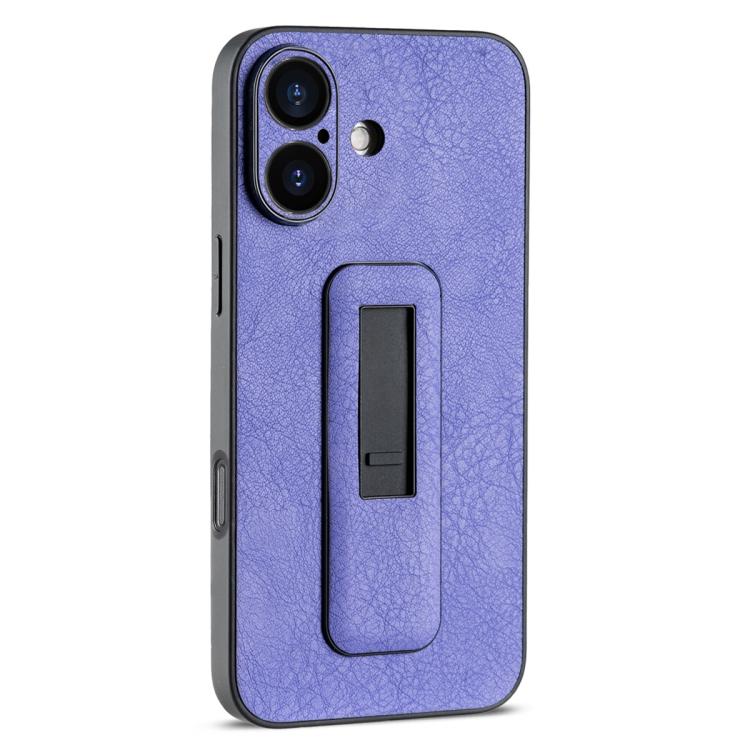 For iPhone 16 Plus PU Leather Push-pull Bracket Shockproof Phone Case