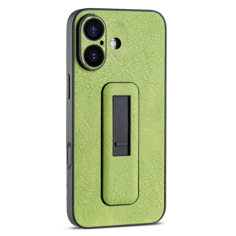 For iPhone 16 Plus PU Leather Push-pull Bracket Shockproof Phone Case