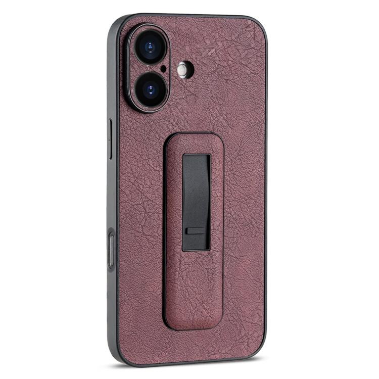 For iPhone 16 Plus PU Leather Push-pull Bracket Shockproof Phone Case