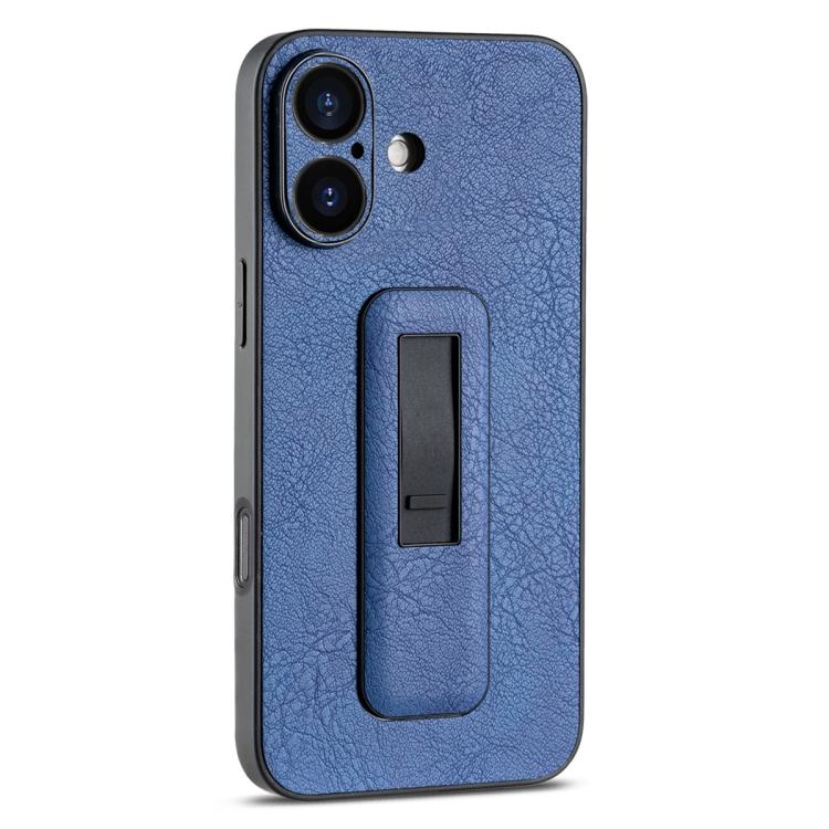 For iPhone 16 Plus PU Leather Push-pull Bracket Shockproof Phone Case