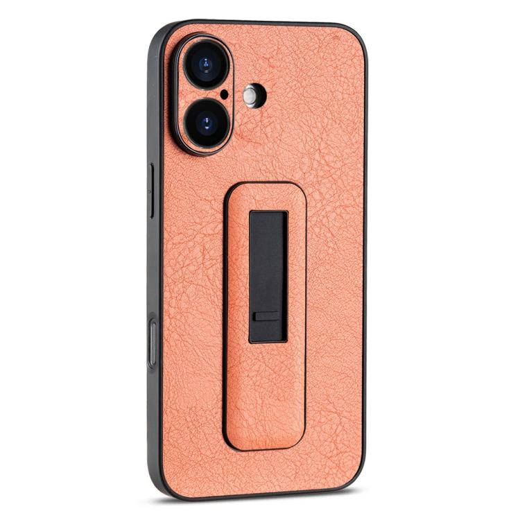 For iPhone 16 Plus PU Leather Push-pull Bracket Shockproof Phone Case
