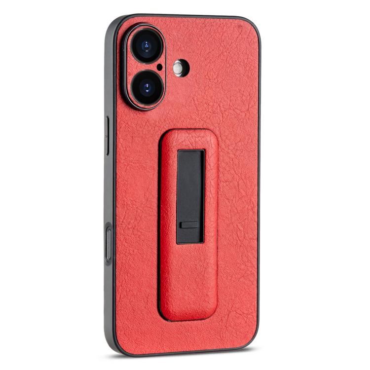 For iPhone 16 PU Leather Push-pull Bracket Shockproof Phone Case