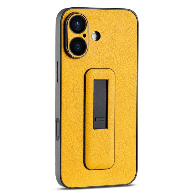 For iPhone 16 PU Leather Push-pull Bracket Shockproof Phone Case