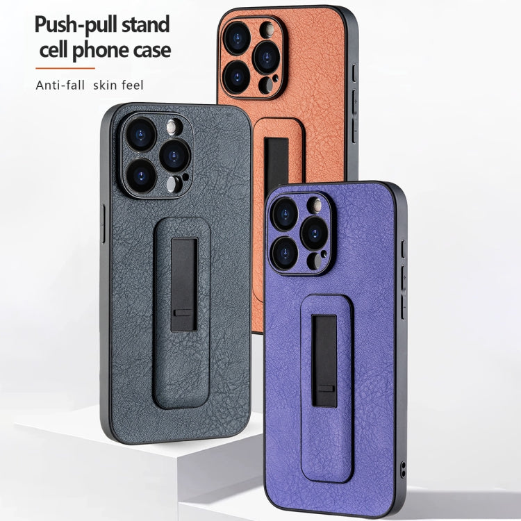 For iPhone 16 Pro PU Leather Push-pull Bracket Shockproof Phone Case