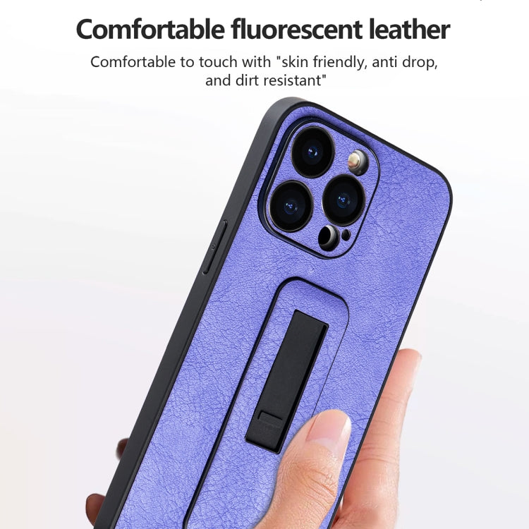 For iPhone 16 Pro PU Leather Push-pull Bracket Shockproof Phone Case