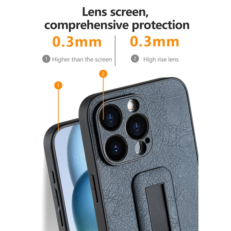 For iPhone 16 Pro PU Leather Push-pull Bracket Shockproof Phone Case