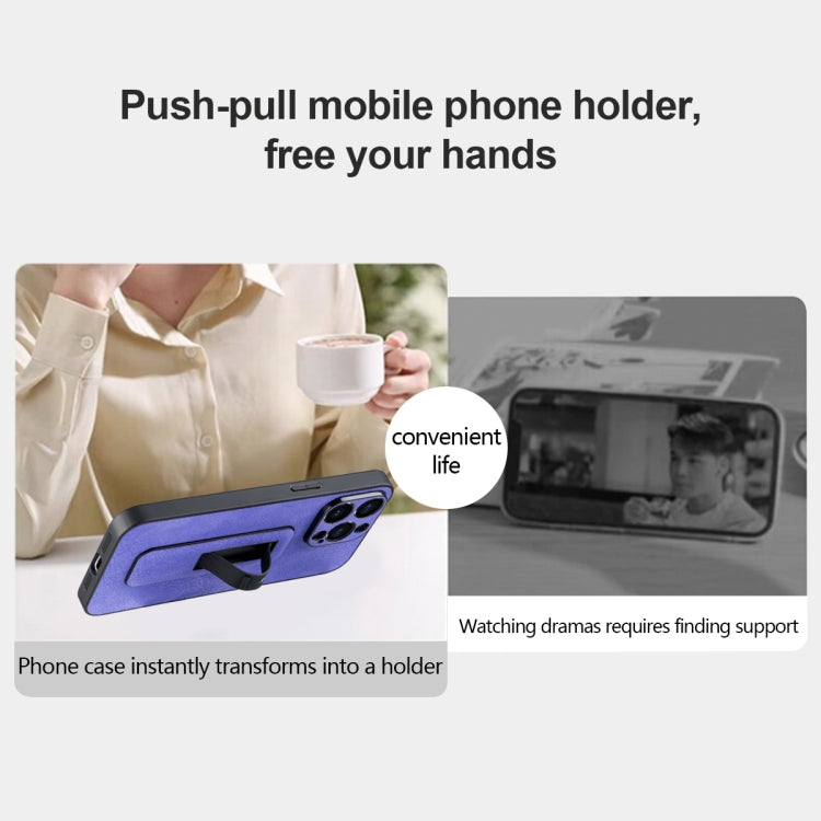 For iPhone 16 Pro PU Leather Push-pull Bracket Shockproof Phone Case