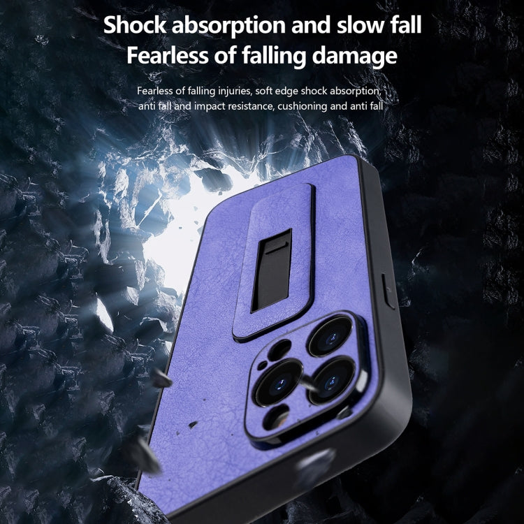 For iPhone 16 Pro PU Leather Push-pull Bracket Shockproof Phone Case