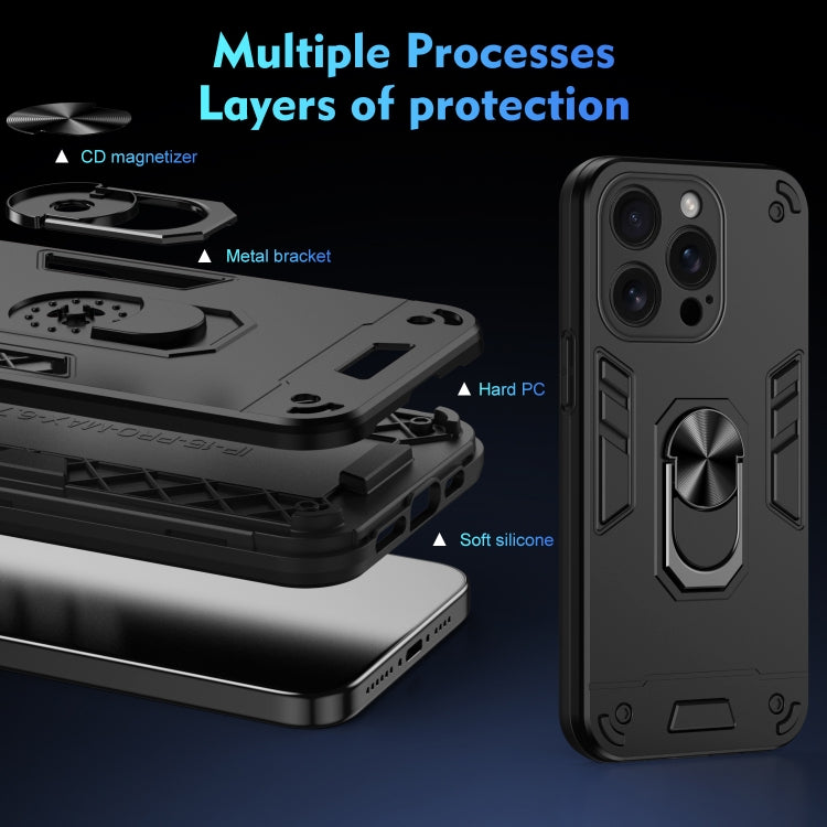 For iPhone 16 Pro Shockproof Metal Ring Holder Phone Case