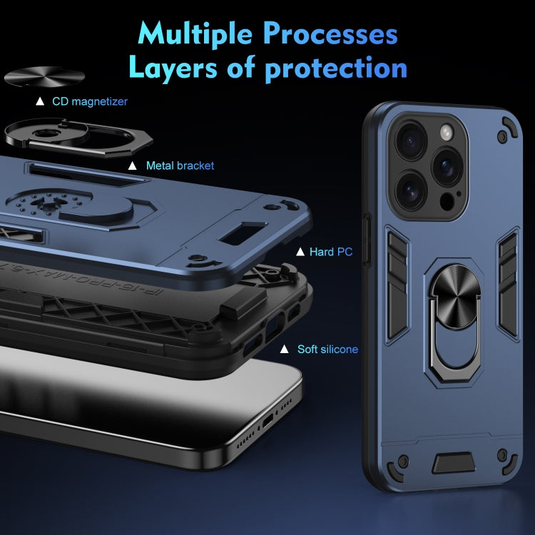 For iPhone 16 Pro Shockproof Metal Ring Holder Phone Case