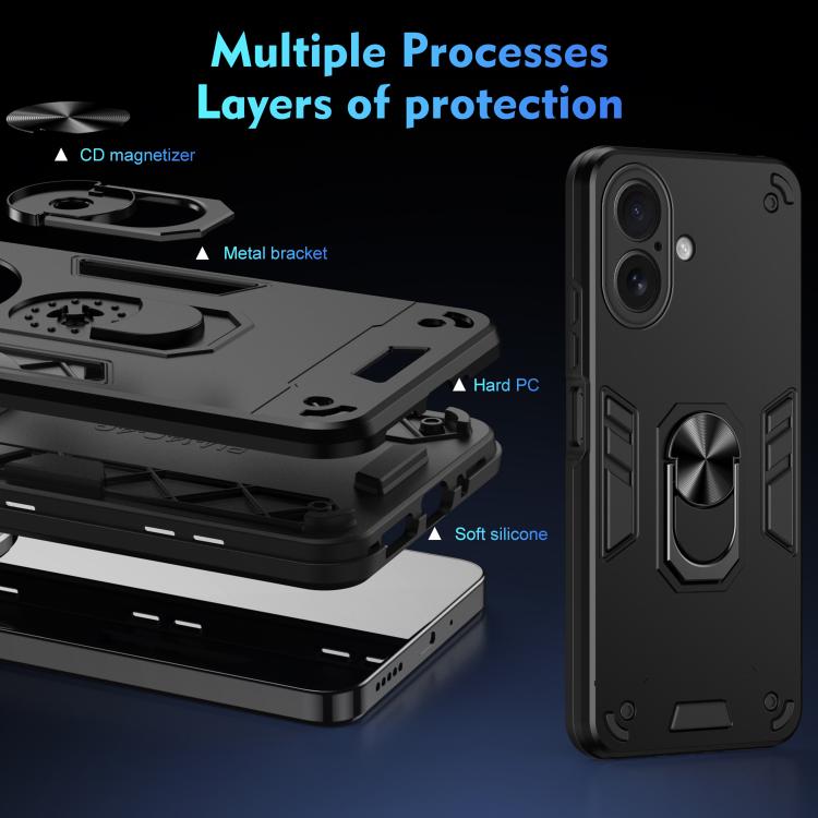 For iPhone 17 Shockproof Metal Ring Holder Phone Case