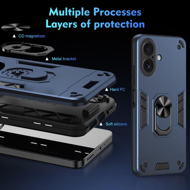 For iPhone 17 Shockproof Metal Ring Holder Phone Case