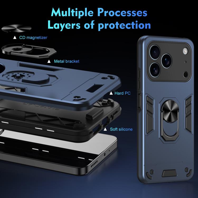 For iPhone 17 Pro Shockproof Metal Ring Holder Phone Case