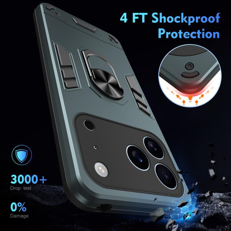 For iPhone 17 Pro Shockproof Metal Ring Holder Phone Case