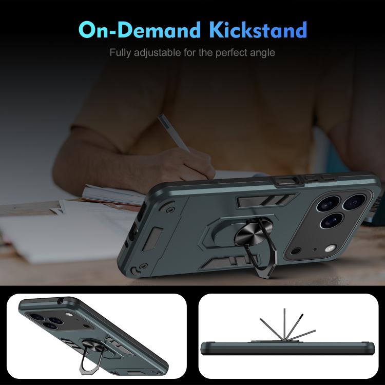 For iPhone 17 Pro Shockproof Metal Ring Holder Phone Case