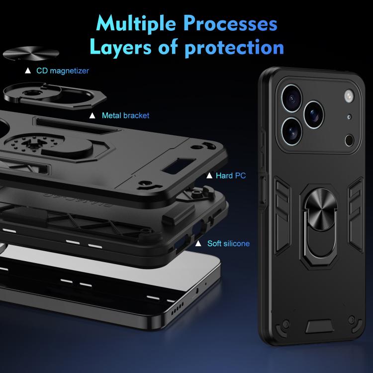 For iPhone 17 Pro Max Shockproof Metal Ring Holder Phone Case