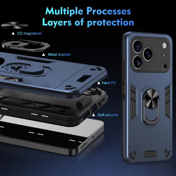 For iPhone 17 Pro Max Shockproof Metal Ring Holder Phone Case