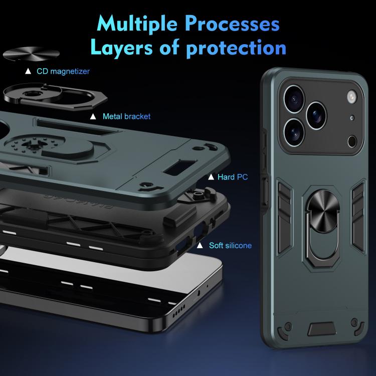 For iPhone 17 Pro Max Shockproof Metal Ring Holder Phone Case