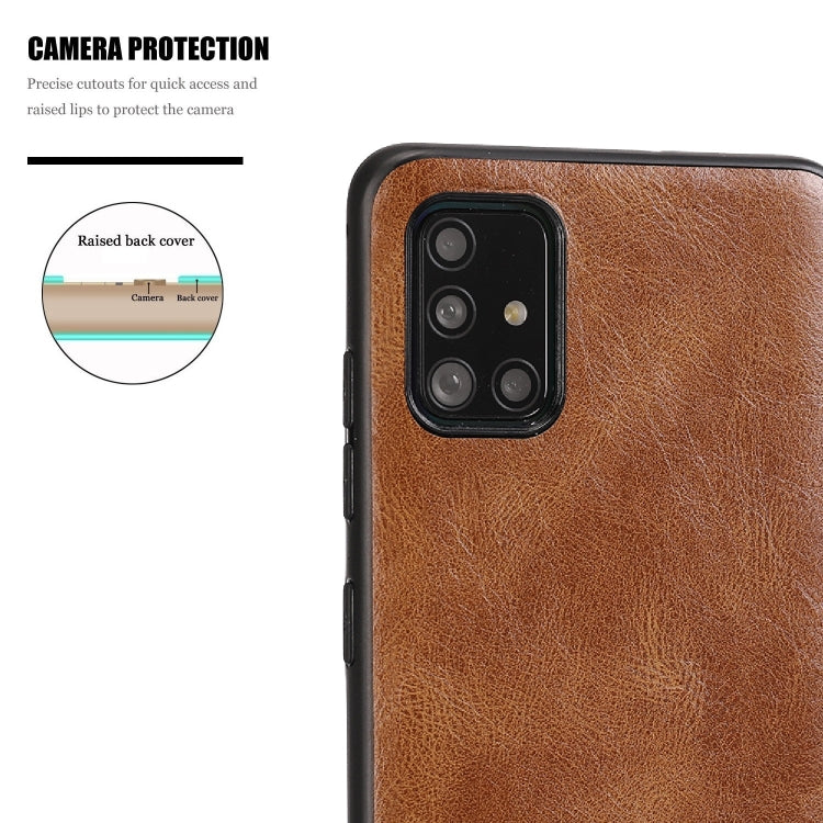 For Samsung Galaxy A51 Crazy Horse Textured Calfskin PU+PC+TPU Case