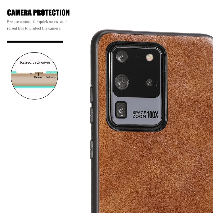 For Samsung Galaxy S20 Ultra Crazy Horse Textured Calfskin PU+PC+TPU Case