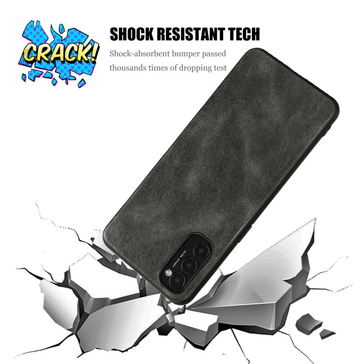 For OPPO Reno4 Crazy Horse Textured Calfskin PU+PC+TPU Case