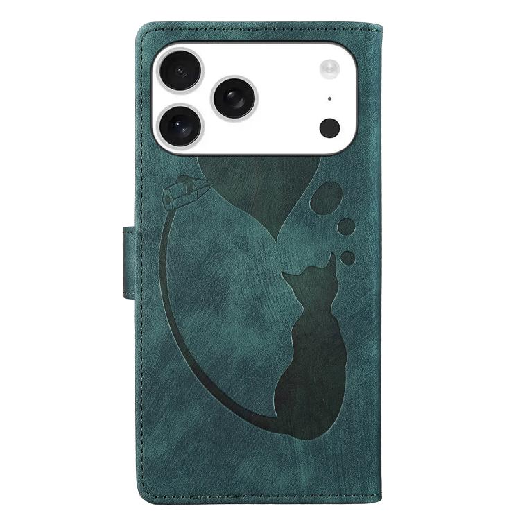 For iPhone 17 Pro Max Pen Heart Cat Embossed Leather Phone Case