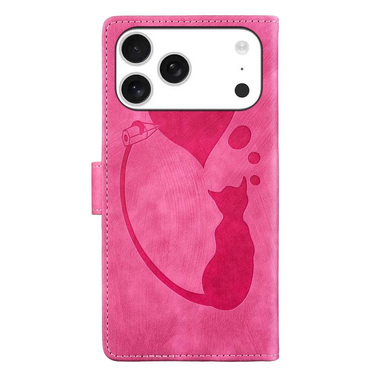 For iPhone 17 Pro Max Pen Heart Cat Embossed Leather Phone Case