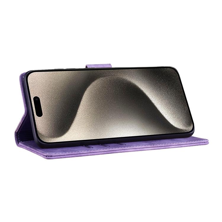 For iPhone 17 Pro Pen Heart Cat Embossed Leather Phone Case