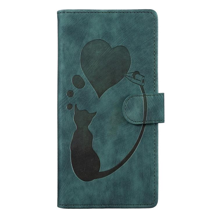 For iPhone 17 Pen Heart Cat Embossed Leather Phone Case