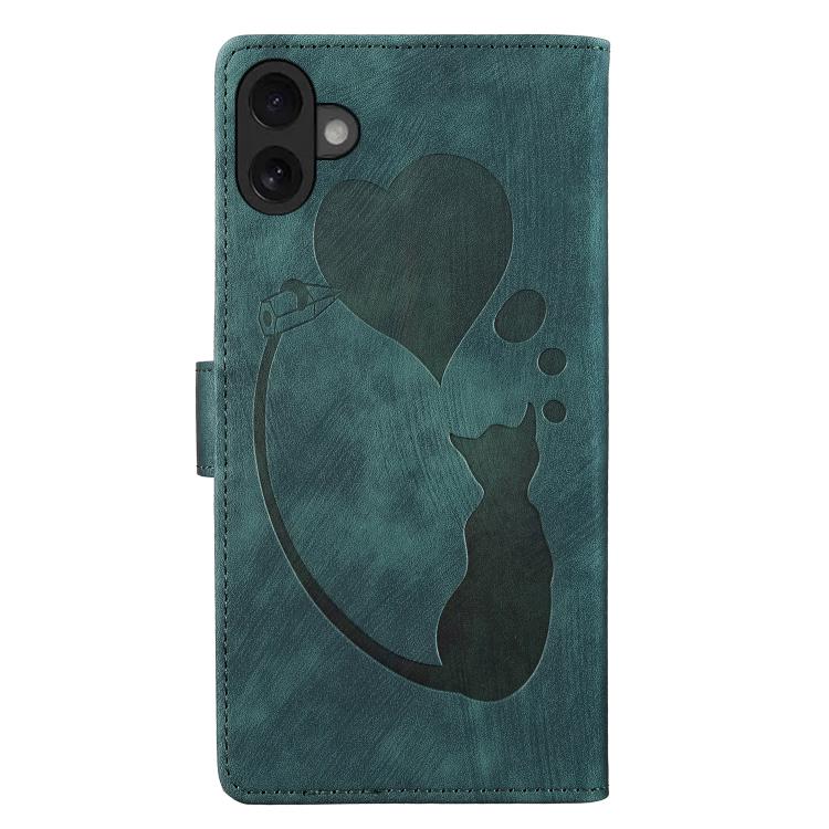 For iPhone 17 Pen Heart Cat Embossed Leather Phone Case