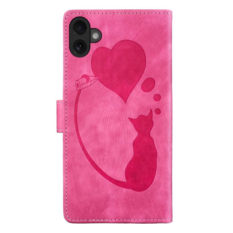 For iPhone 17 Pen Heart Cat Embossed Leather Phone Case