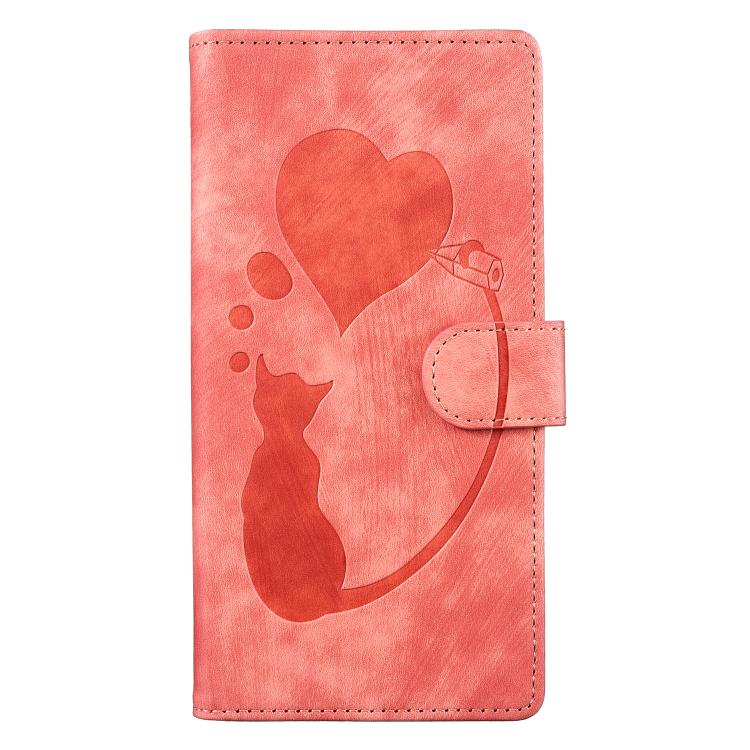For iPhone Air Pen Heart Cat Embossed Leather Phone Case