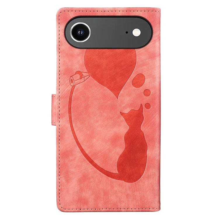 For iPhone Air Pen Heart Cat Embossed Leather Phone Case