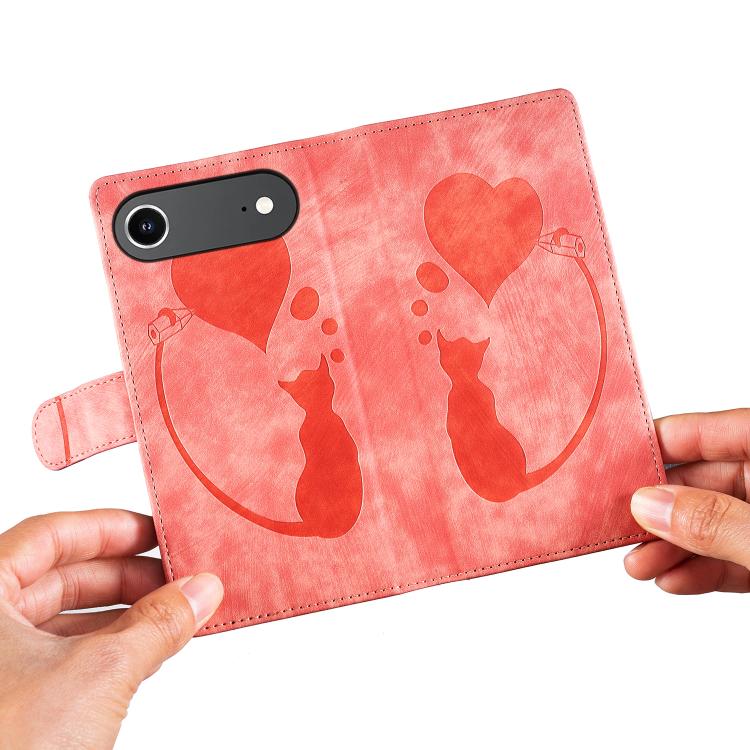 For iPhone Air Pen Heart Cat Embossed Leather Phone Case