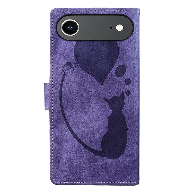 For iPhone Air Pen Heart Cat Embossed Leather Phone Case
