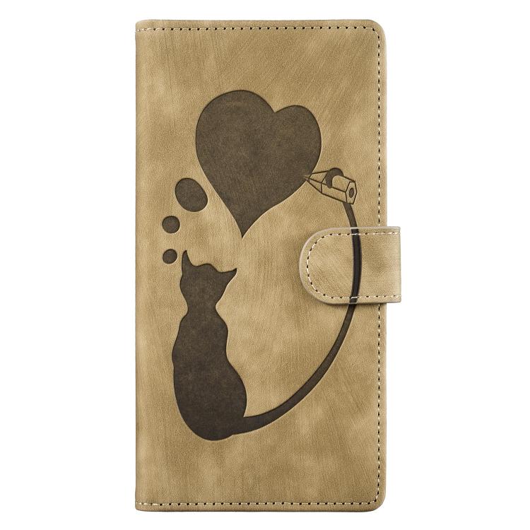 For iPhone Air Pen Heart Cat Embossed Leather Phone Case