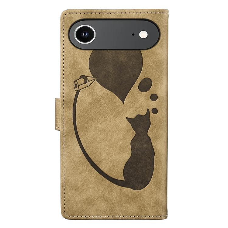 For iPhone Air Pen Heart Cat Embossed Leather Phone Case