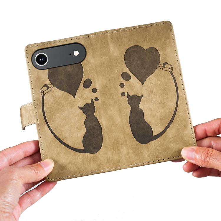 For iPhone Air Pen Heart Cat Embossed Leather Phone Case