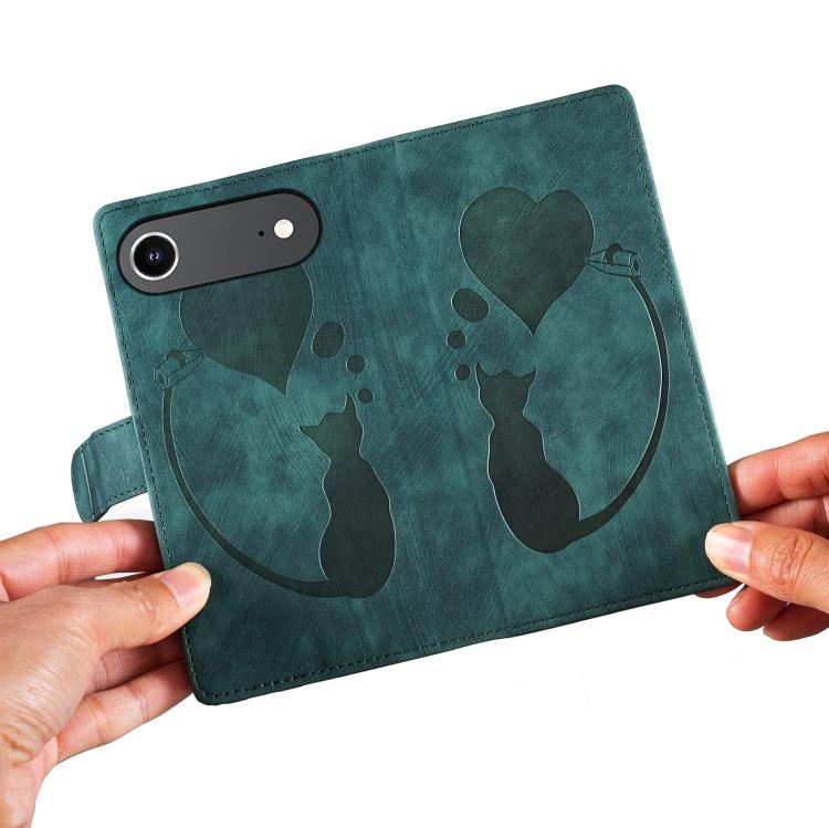 For iPhone Air Pen Heart Cat Embossed Leather Phone Case