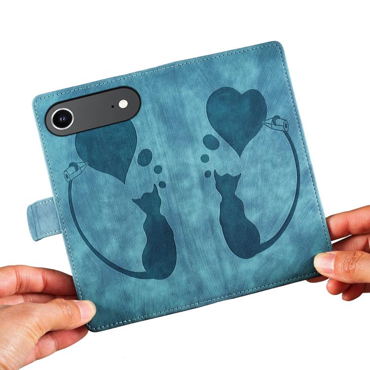 For iPhone Air Pen Heart Cat Embossed Leather Phone Case