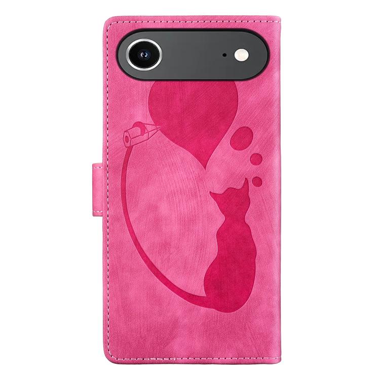For iPhone Air Pen Heart Cat Embossed Leather Phone Case