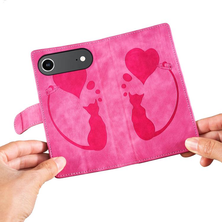 For iPhone Air Pen Heart Cat Embossed Leather Phone Case