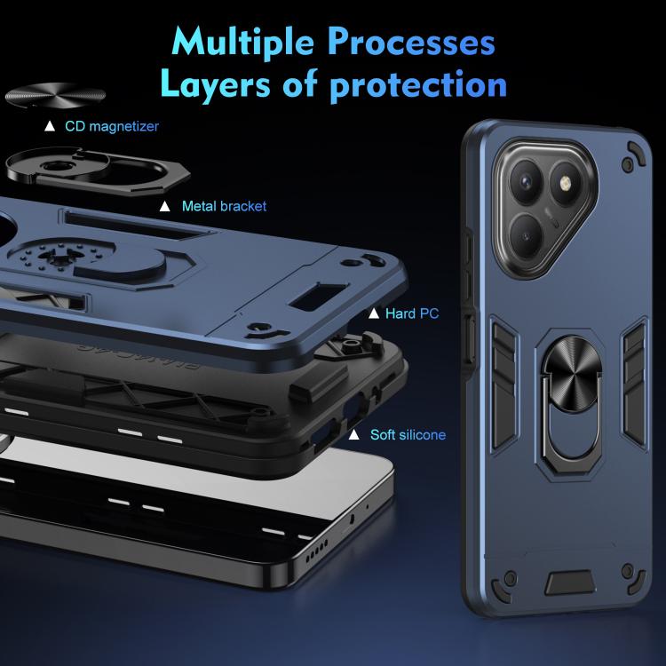 For Tecno Pova 7 4G Shockproof Metal Ring Holder Phone Case