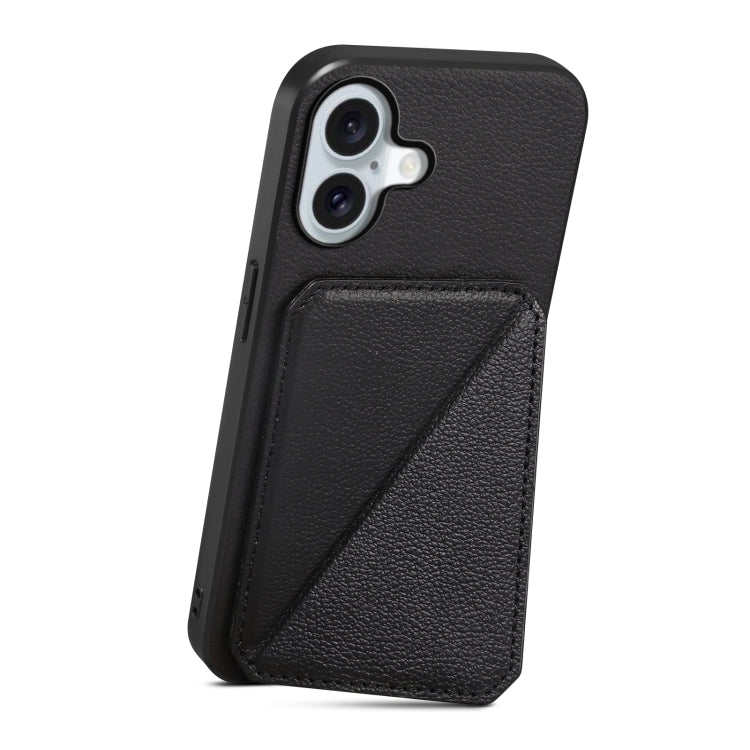 For iPhone 16 Plus D04 Calf Texture Dual Card Slot Holder Phone Case