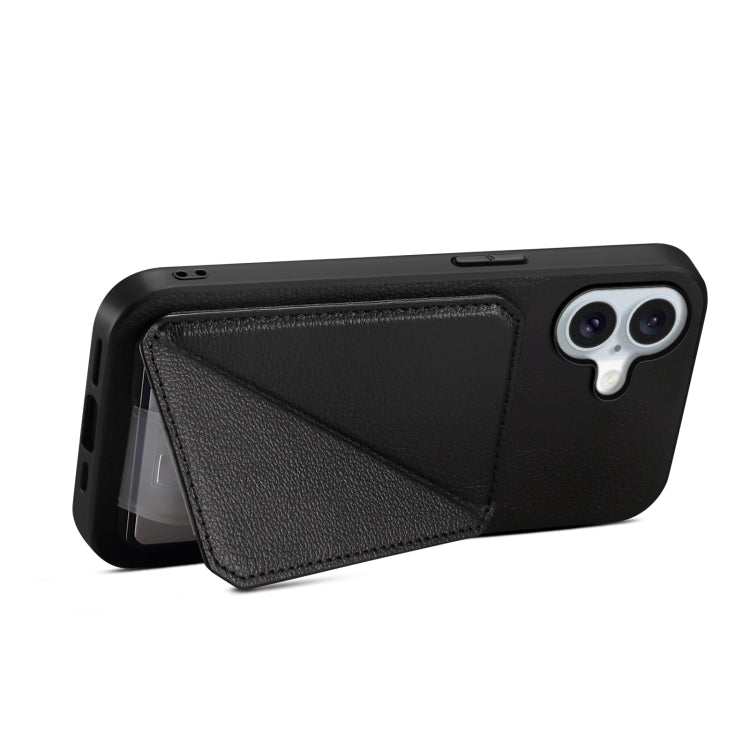 For iPhone 16 Plus D04 Calf Texture Dual Card Slot Holder Phone Case