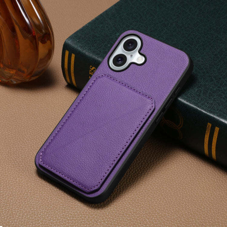 For iPhone 16 Plus D04 Calf Texture Dual Card Slot Holder Phone Case